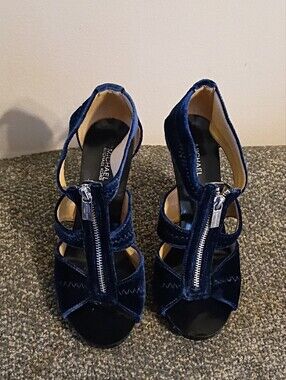 Michael Kors Velvet Navy Zip-Strap High Heels Size 7.5